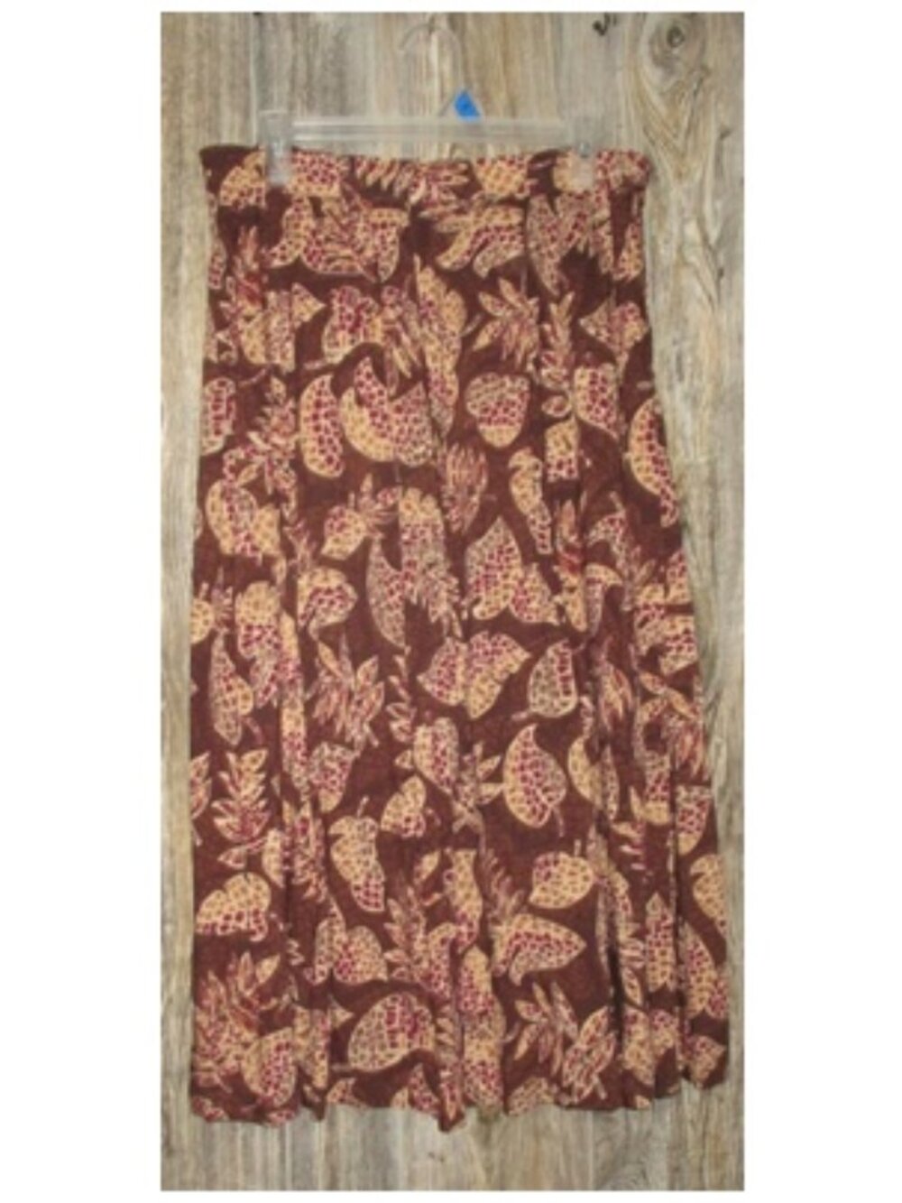 Sag Harbor Brown Leaf Elastic Waist Rayon Skirt Womens Medium Fall Retro Y2K Vtg